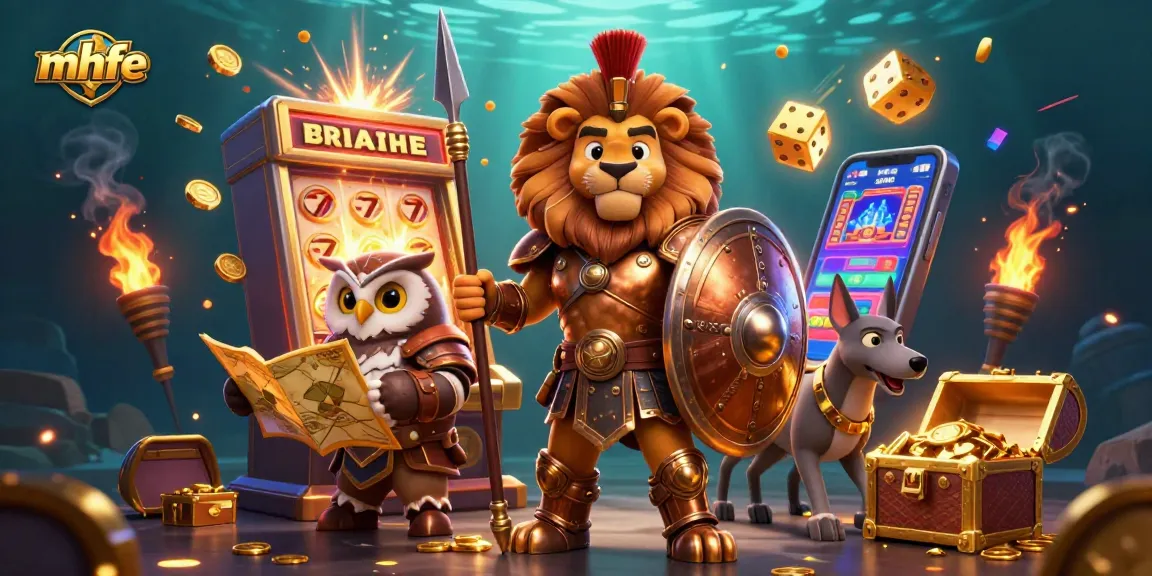 Play with confidence at mhfe's vibrant casino scene filled with golden jackpots and 3D characters.