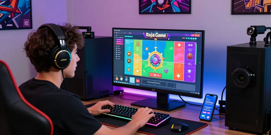 Raja Game login scene with a gamer actively engaged in color prediction gameplay on a modern desktop.